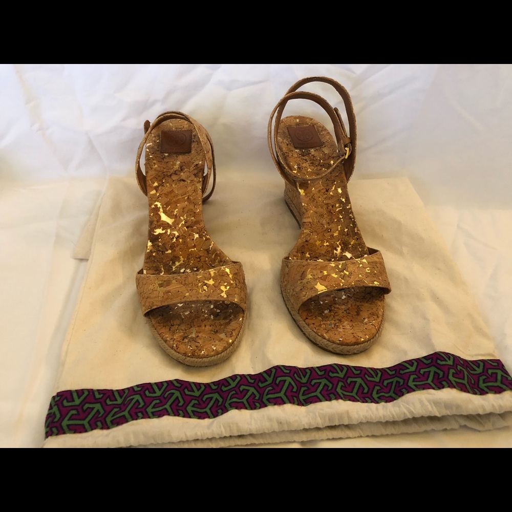 Tory Burch Marion cork wedge sandals- EUC